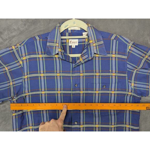 Fanucci Men's Short Sleeve Blue Plaid Button-Down Shirt Casual Med 15.5 - Picture 7 of 8